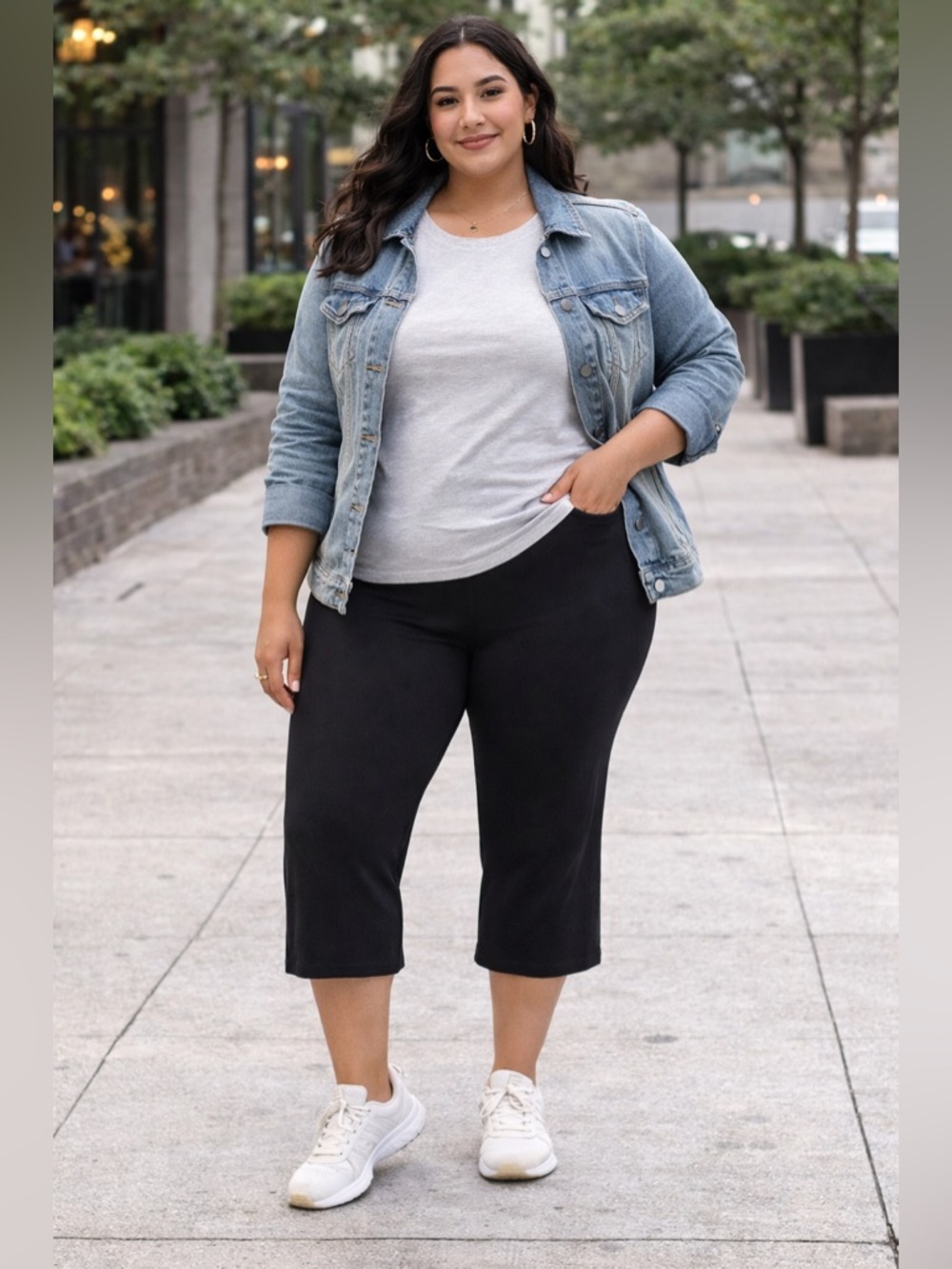 Lands End Plus Size Black Cropped Leggings